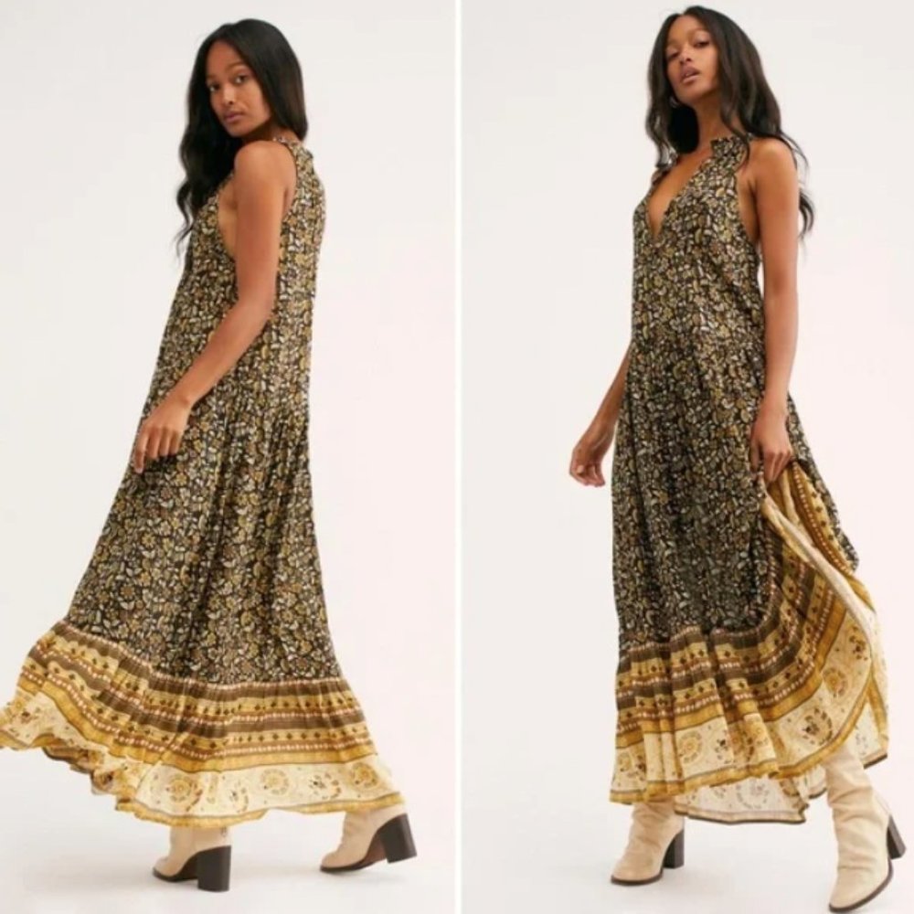 Spell x Free People Exclusive Dahlia Delirium Gold Metallic Maxi XS